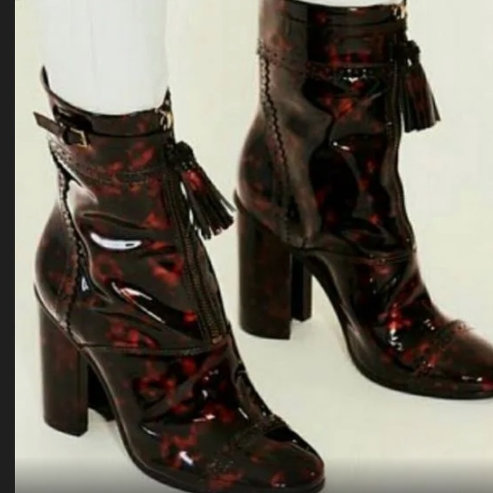 Tory Burch Tortoiseshell Huxley Boots Patent Leather Size 6